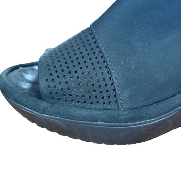 Clarks Wynnmere Abie Unstructured Black Nubuck Leather Wedge Peep Toe Sandals 7W - Picture 5 of 16